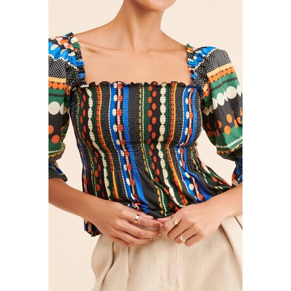 Anthropologie Conditions Apply Smocked Sweetheart Blouse Large - Picture 2 of 7